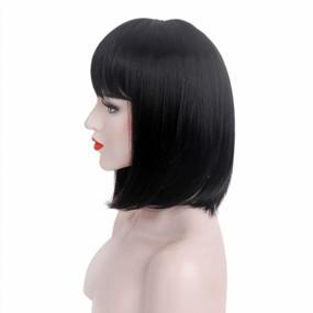 img 2 attached to STfantasy Bob Wig Shoulder Length Straight Cosplay Costume Party Synthetic Hair (Jet Black)