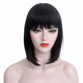 img 1 attached to STfantasy Bob Wig Shoulder Length Straight Cosplay Costume Party Synthetic Hair (Jet Black)