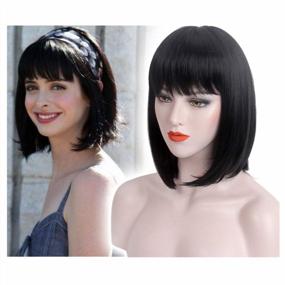 img 4 attached to STfantasy Bob Wig Shoulder Length Straight Cosplay Costume Party Synthetic Hair (Jet Black)
