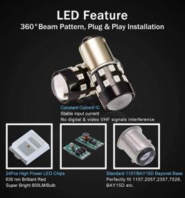 img 2 attached to 🔴 BRISHINE Super Bright LED Bulbs: Brilliant Red 1157 2057 2357 7528 BAY15D - Non-polarity, 24-SMD Chipsets with Projector - Pack of 2