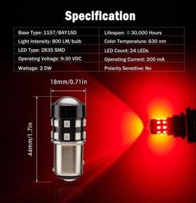 img 3 attached to 🔴 BRISHINE Super Bright LED Bulbs: Brilliant Red 1157 2057 2357 7528 BAY15D - Non-polarity, 24-SMD Chipsets with Projector - Pack of 2