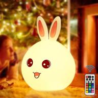 kawaii cute night light silicone bunny lamp for kids room - 7 led colors changing, tap control, usb rechargeable - portable nursery nightlight for toddler girls - room decor and gift logo