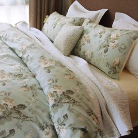 img 4 attached to Queen Size Cotton Bedding Set French Country Garden Toile Floral Printed Duvet Quilt Cover Asian Style Tapestry Pattern Chinoiserie Peony Blossom Tree Branches Multicolored Design - Mint Green