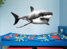 img 1 attached to Наклейка на стену с изображением гигантской белой акулы, отделяемая и приклеивающаяся к стене, искусство VWAQ 24 "HX 47 " W