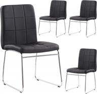 набор из 4 современных обеденных стульев bacyion с мягкой подушкой из искусственной кожи, хромированными ножками салазок для кухни и дома (черный) логотип