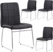set of 4 bacyion modern dining chairs with soft cushion faux leather, sled chrome legs for kitchen and home (black) logo