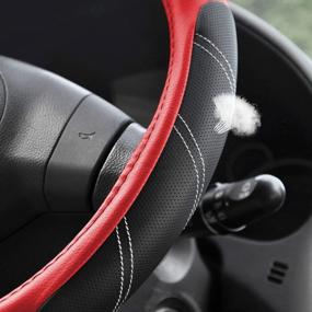 img 2 attached to Leather Steering Wheel Cover 15.5-16" Universal Large Grip Breathable Anti Slip Black Red Car Truck SUV Jeep