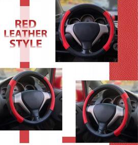 img 1 attached to Leather Steering Wheel Cover 15.5-16" Universal Large Grip Breathable Anti Slip Black Red Car Truck SUV Jeep