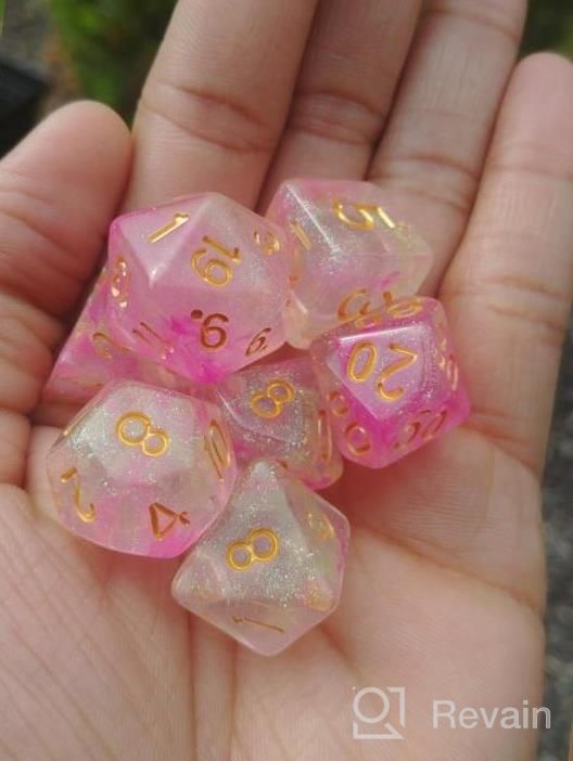 img 1 attached to Pink & Cyan Iridecent Swirls DND Polyhedral Dice Set - 11 Piece For Dungeons And Dragons, D&D Role Playing Games review by James Edwards
