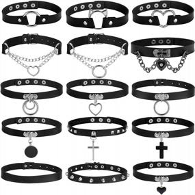 img 4 attached to 15Pcs PU Leather Choker Necklace Set: Adjustable Goth Punk Chokers For Women Girls - Perfect Gift Idea!