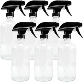 img 4 attached to 🌿 6-Pack of 16-Ounce Clear Glass Spray Bottles with Heavy Duty Sprayers; Boston Round Bottles with 3-Setting Spray Tops and Chalk Labels