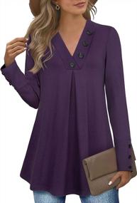 img 4 attached to Flowy And Classy: Messic Women'S Button V Neck Pleated Shirts - Perfect Casual Tunic Tops For Any Occasion