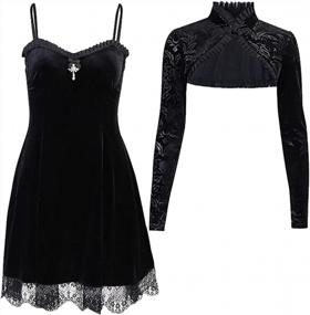 img 3 attached to Women'S Black Lace Mini Sleeveless Draped Bodycon Gothic Summer Dress Vintage Goth