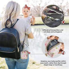 img 1 attached to 🌸 Smlpuame Pacifier Holder Case - Large Size Leather Cover Charm Pod for Diaper Bag Stroller Purse - 4 Pacifiers or Nipple Shield Holder - Outdoor Travel Accessories - Easy to Clean - Flower Design in Pink