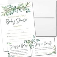 🌿 pack of 25 eucalyptus-themed baby shower invitations with envelopes, diaper raffle tickets, and book request cards logo