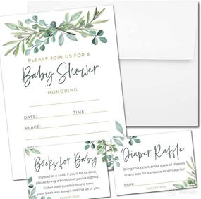 img 4 attached to 🌿 Pack of 25 Eucalyptus-themed Baby Shower Invitations with Envelopes, Diaper Raffle Tickets, and Book Request Cards