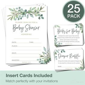 img 3 attached to 🌿 Pack of 25 Eucalyptus-themed Baby Shower Invitations with Envelopes, Diaper Raffle Tickets, and Book Request Cards