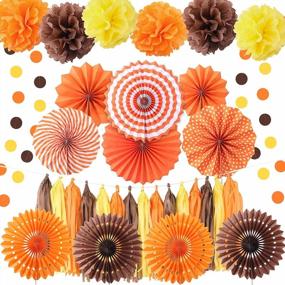 img 4 attached to Auihiay 32 Pieces Orange Party Decorations, Include Hanging Paper Fans, Tissue Paper Pom Poms And Tissue Paper Tassels For Birthday Wedding Baby Shower Party Home Decor Events Accessories