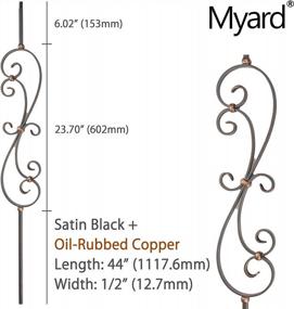 img 2 attached to Myard Spindle Scroll Iron Stair Balusters 5-Pack (Satin Black + Oil-Rubbed Copper), 1/2" Square, 44" Length