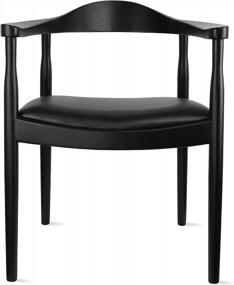img 4 attached to Farmhouse Dining Chairs With Solid Oak Wood Frame And PU Leather Cushion Seat - Kennedy Presidential Accent Armchair Ideal For Kitchen, Dining Room, Or Office - Stylish Black Finish
