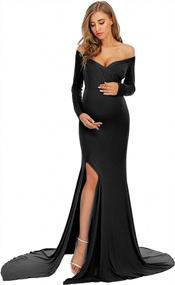 img 2 attached to Off Shoulder Long Sleeve Maternity Gown Maxi Dress For Baby Shower Photography - Elegant Fitted Side Split ZIUMUDY