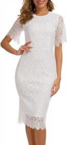 img 4 attached to MSLG Women'S Elegant Floral Lace Round Neck Short Sleeves Cocktail Party Bodycon Knee Length Dress 931