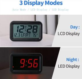 img 2 attached to KWANWA Alarm Clock, With Calendar, Temperature, Day Digital Clock, 12/24Hr, Snooze, Auto-Dimming LED/LCD Display, Battery Operated, Cordless Small Clock For Desk, Wall Mounted