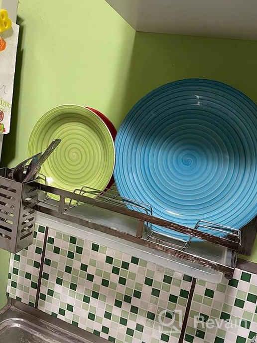 img 1 attached to 🍽️ Junyuan Hanging Dish Drying Rack: Wall Mounted Storage Plate Rack with Utensil Holder and Drain Board - Durable Stainless Steel, Rust Proof (Black Dish) review by Yung Rich