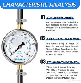 img 1 attached to 📏 MEANLIN MEASURE 0-100Psi Stainless Steel Liquid Filled Pressure Gauge Kit - Back Mount, NPT 2.5" FACE DIAL WOG Water Oil Gas - Set of 9 Pieces