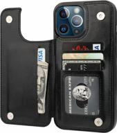 iphone 13 pro max wallet case with card holder, pu leather kickstand card slots, double magnetic clasp and durable shockproof cover 6.7 inch (black) - onetop compatible logo
