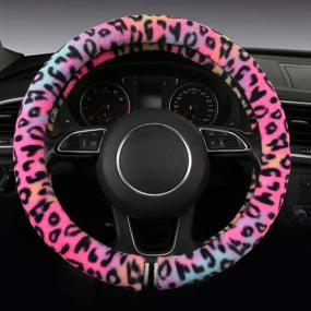 img 3 attached to Fluffy Leopard Steering Wheel Cover for Women - Girly, Plush, Sweat-Absorbent, Universal Fit 15 Inch - Red (HEHA Fluffy-Leo)