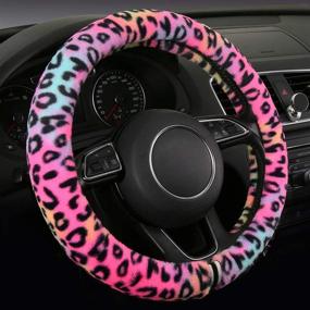 img 4 attached to Fluffy Leopard Steering Wheel Cover for Women - Girly, Plush, Sweat-Absorbent, Universal Fit 15 Inch - Red (HEHA Fluffy-Leo)