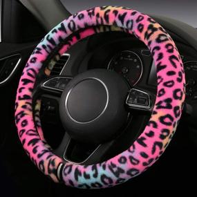 img 2 attached to Fluffy Leopard Steering Wheel Cover for Women - Girly, Plush, Sweat-Absorbent, Universal Fit 15 Inch - Red (HEHA Fluffy-Leo)