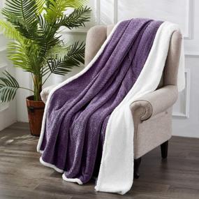 img 2 attached to HOMEIDEAS Queen/Full Size Sherpa Blanket - Violet/Purple Jacquard Leaves Pattern Flannel Fleece Soft And Cozy All-Season Lightweight Plush Blanket For Couch Or Bed, 90X90 Inches