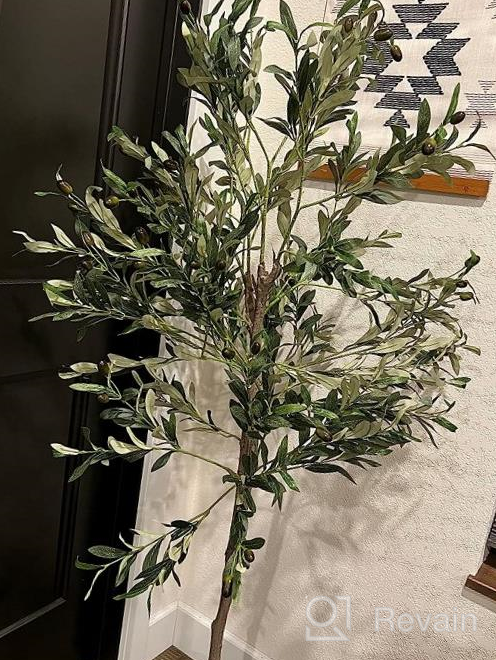 img 1 attached to Artificial Olive Tree - 5.25Ft Tall Faux Potted Silk Tree With Planter, Large Olive Branch And Fruit Decoration, Indoor Home Decor For Modern Living Spaces, 1032 Leaves review by Mike Hicks