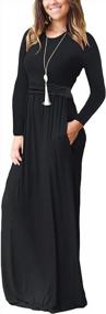 img 3 attached to Long Sleeve Fall Dresses For Women: Floral Print Or Solid Color Elegant Maxi Dress With Convenient Pockets - Available In Black (EV6)