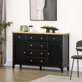 img 3 attached to HOMCOM Modern Sideboard Buffet Cabinet With Drawers, Storage Cabinets, Rubberwood Top And Adjustable Shelves For Living Room, Kitchen Or TV Stand Up To 60 Inches - Black