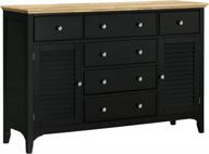 homcom modern sideboard buffet cabinet with drawers, storage cabinets, rubberwood top and adjustable shelves for living room, kitchen or tv stand up to 60 inches - black logo