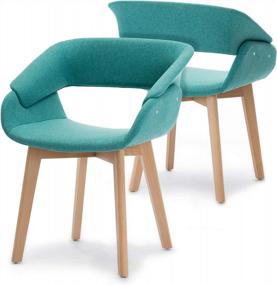 img 3 attached to Set Of 2 Modern Accent Armchairs For Living And Dining Room - Upholstered In Light Green Linen Fabric, Mid-Century Design With Solid Wood Legs For Club, Guest And Side Seating