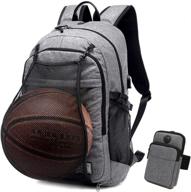 grey basketball laptop backpack for boys & men - water resistant, usb charging port, fits 15.6 inch computers - travel business college school bag w/ arm bag logo