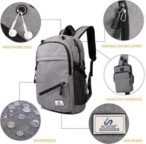 img 2 attached to Grey Basketball Laptop Backpack For Boys & Men - Water Resistant, USB Charging Port, Fits 15.6 Inch Computers - Travel Business College School Bag W/ Arm Bag