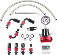 🔧 efficient and versatile: yeshma universal adjustable efi fuel pressure regulator kit with 0-100psi gauge and an6-6an fuel line fitting in sleek black & red aluminum логотип