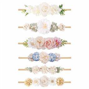 img 3 attached to 🌸 Nylon Elastic Headbands Set - 6Pcs Baby Girls Flower Hair Accessories for Newborns, Infants, Toddlers, and Kids