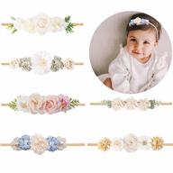 🌸 nylon elastic headbands set - 6pcs baby girls flower hair accessories for newborns, infants, toddlers, and kids logo