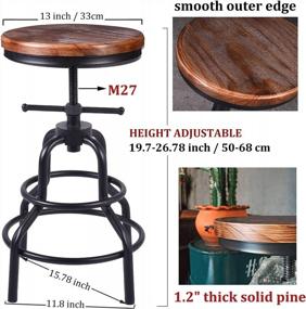 img 1 attached to LOKKHAN Vintage Industrial Bar Stool-Rustic Swivel Bar Stool-Round Wood Metal Stool-Kitchen Counter Height Adjustable Pipe Stool-Cast Steel Stool 20-27 Inch (Set Of 2)
