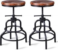 lokkhan vintage industrial bar stool-rustic swivel bar stool-round wood metal stool-kitchen counter height adjustable pipe stool-cast steel stool 20-27 inch (set of 2) logo
