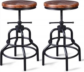 img 4 attached to LOKKHAN Vintage Industrial Bar Stool-Rustic Swivel Bar Stool-Round Wood Metal Stool-Kitchen Counter Height Adjustable Pipe Stool-Cast Steel Stool 20-27 Inch (Set Of 2)