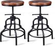 lokkhan vintage industrial bar stool-rustic swivel bar stool-round wood metal stool-kitchen counter height adjustable pipe stool-cast steel stool 20-27 inch (set of 2) logo