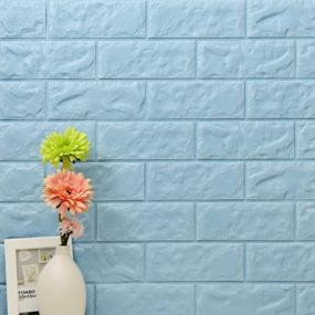 img 3 attached to QIHANG 3D Наклейка на стену - самоклеящиеся водонепроницаемые кирпичные полиэтиленовые обои для гостиной, спальни, ТВ-фона, декоративные наклейки (светло-голубой)