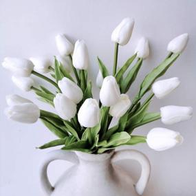 img 2 attached to Realistic PU White Tulip Flowers - Set Of 20 Artificial Tulip Stems For Easter, Weddings, And Spring Decor - Perfect For Centerpieces, Wreaths, And Funeral Arrangements - 14 Inches Tall